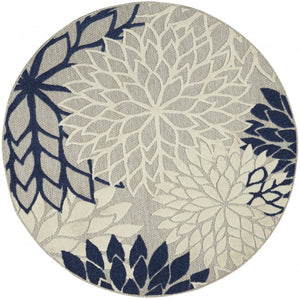 4’ Round Ivory and Navy Indoor Outdoor Area Rug