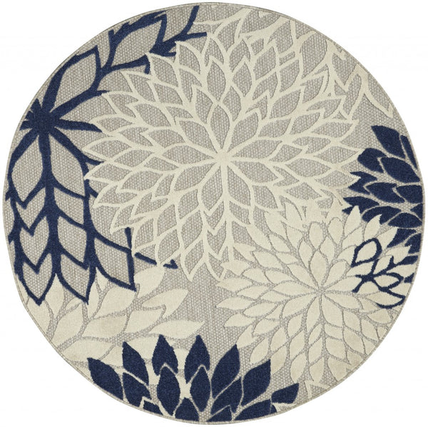 4’ Round Ivory and Navy Indoor Outdoor Area Rug