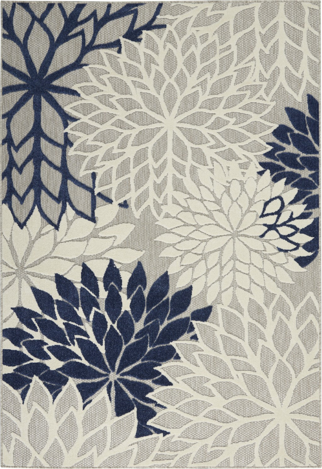 5’ x 8’ Ivory and Navy Indoor Outdoor Area Rug