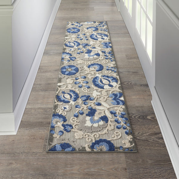 2’ x 6’ Natural and Blue Indoor Outdoor Runner Rug