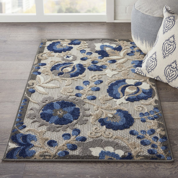 3’ x 4’ Natural and Blue Indoor Outdoor Area Rug