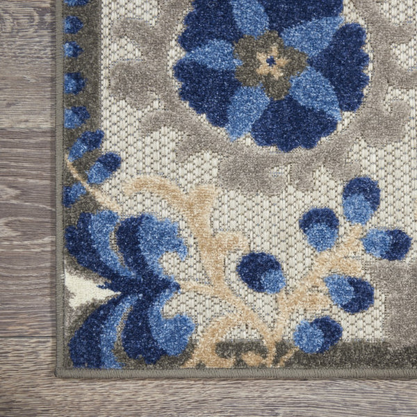 5’ x 8’ Natural and Blue Indoor Outdoor Area Rug