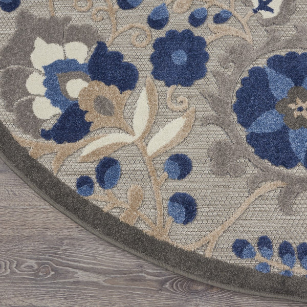 5’ Round Natural and Blue Indoor Outdoor Area Rug