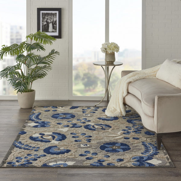 6’ x 9’ Natural and Blue Indoor Outdoor Area Rug