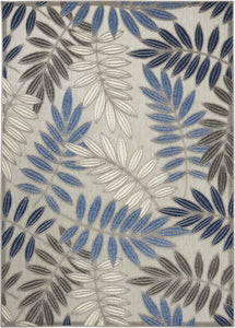 5’ x 8’ Gray and Blue Leaves Indoor Outdoor Area Rug