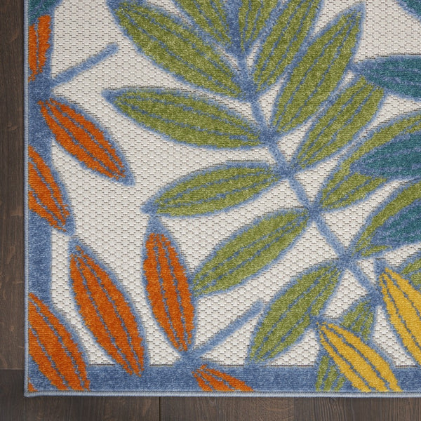 5’x 8’ Ivory and Colored Leaves Indoor Outdoor Runner Rug