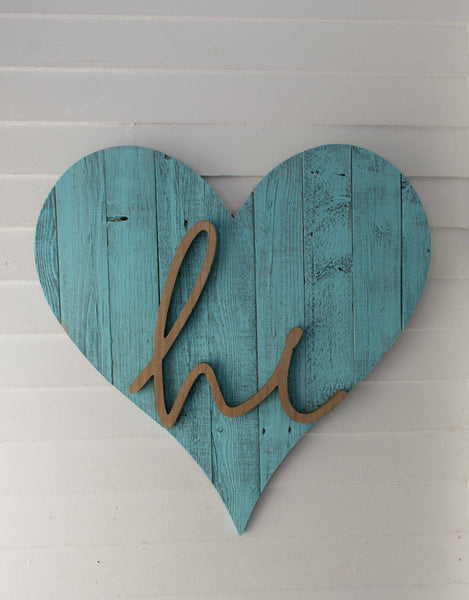 18" Rustic Farmhouse Turquoise Wooden Heart