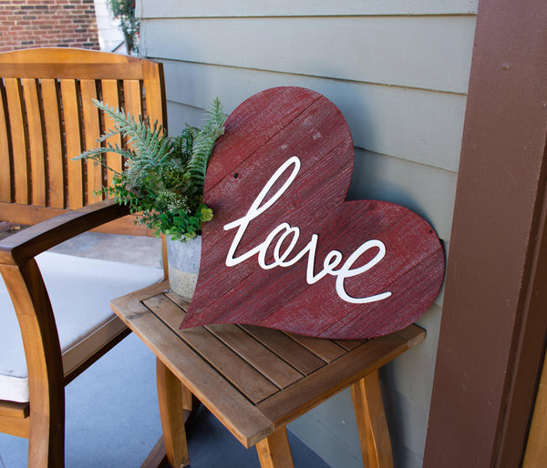 24" Rustic Farmhouse Red Large Wooden Heart