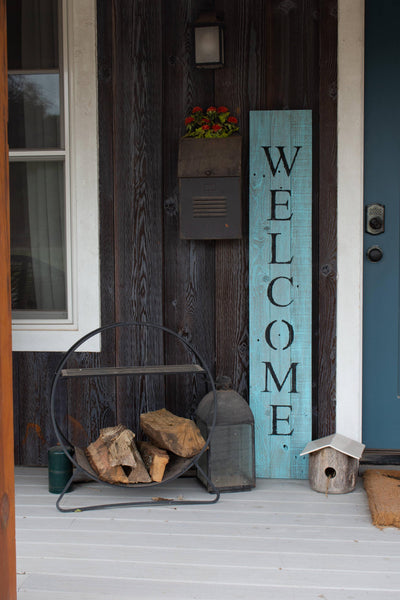 Rustic Light Aqua Blue Front Porch Welcome Sign