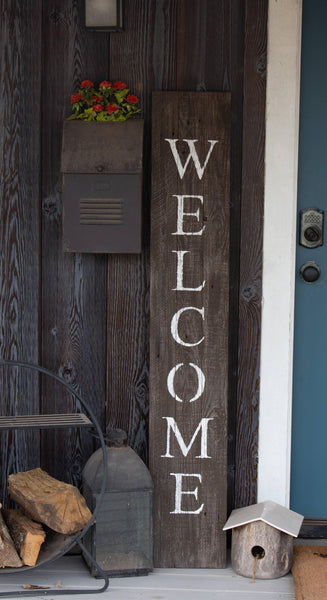 Rustic Espresso Brown and White Front Porch Welcome Sign