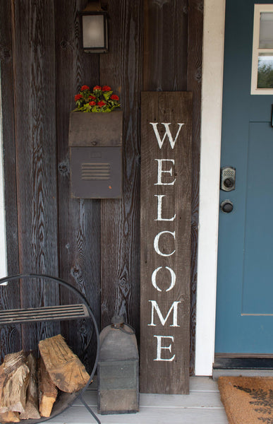 Rustic Espresso Brown and White Front Porch Welcome Sign