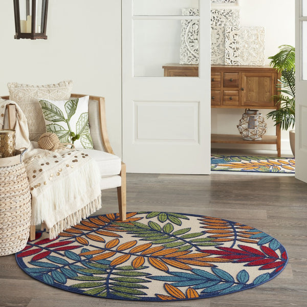 4’ Round Multicolored Leaves Indoor Outdoor Area Rug