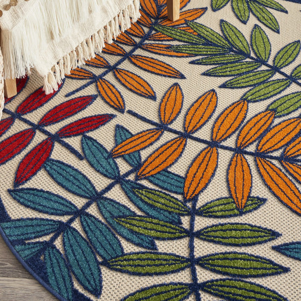 4’ Round Multicolored Leaves Indoor Outdoor Area Rug