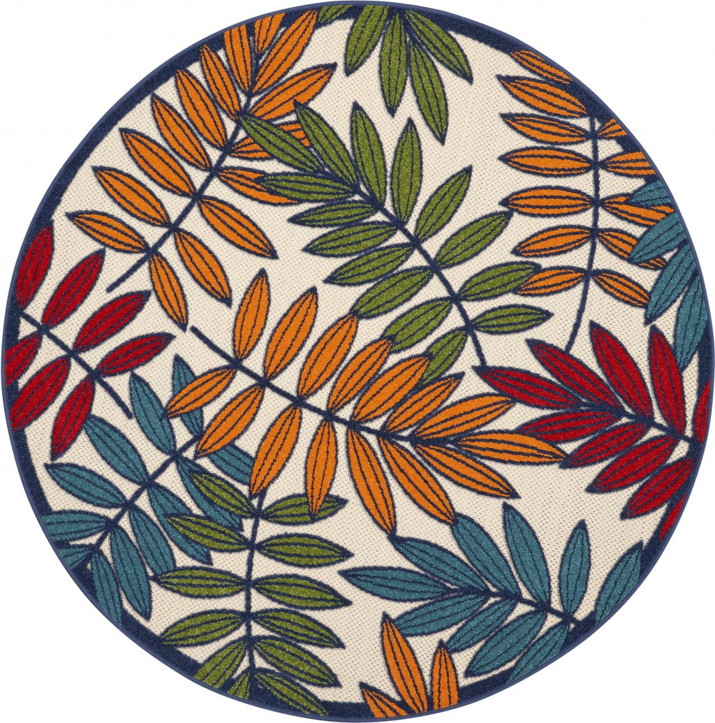 5’ Round Multicolored Leaves Indoor Outdoor Area Rug