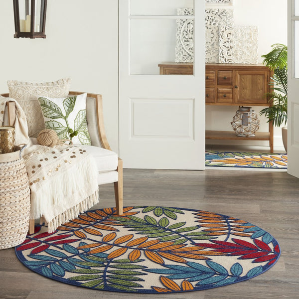 5’ Round Multicolored Leaves Indoor Outdoor Area Rug