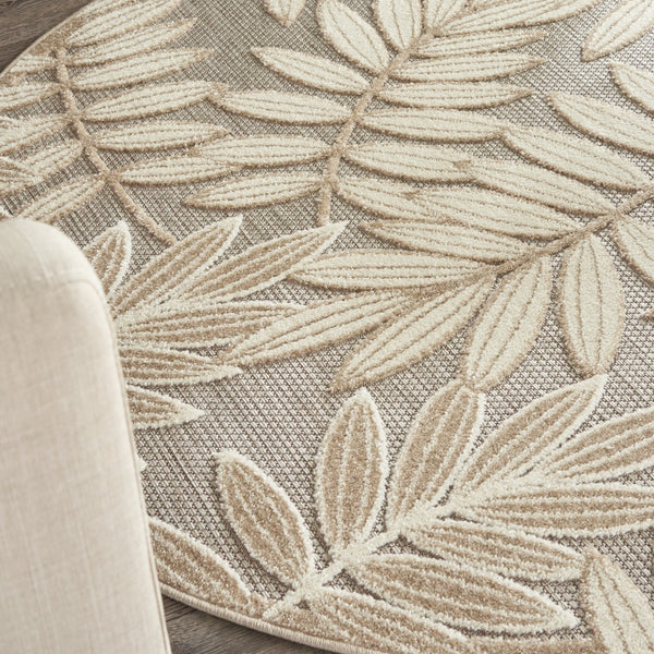 4’ Round Natural Leaves Indoor Outdoor Area Rug