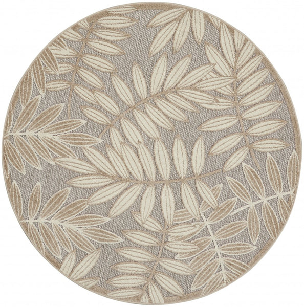 4’ Round Natural Leaves Indoor Outdoor Area Rug