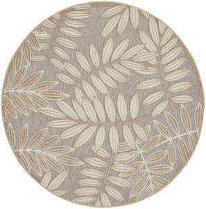 5’ Round Natural Leaves Indoor Outdoor Area Rug