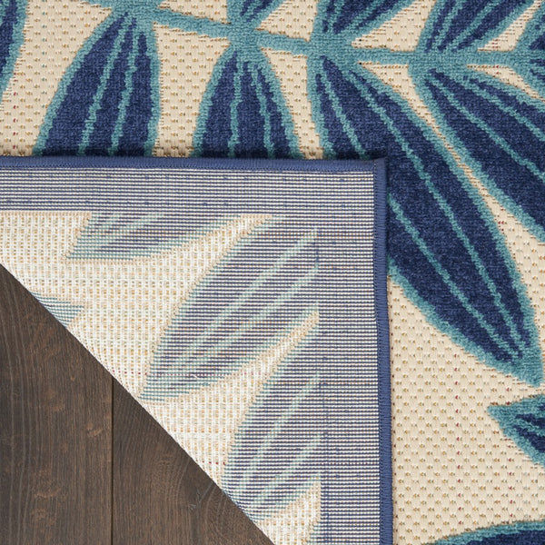 3’ x 4’ Navy and Beige Leaves Indoor Outdoor Area Rug