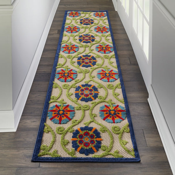 2’ x 10’ Blue Vines Indoor Outdoor Runner Rug