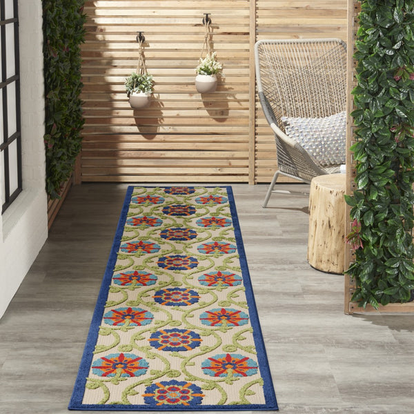 2’ x 10’ Blue Vines Indoor Outdoor Runner Rug