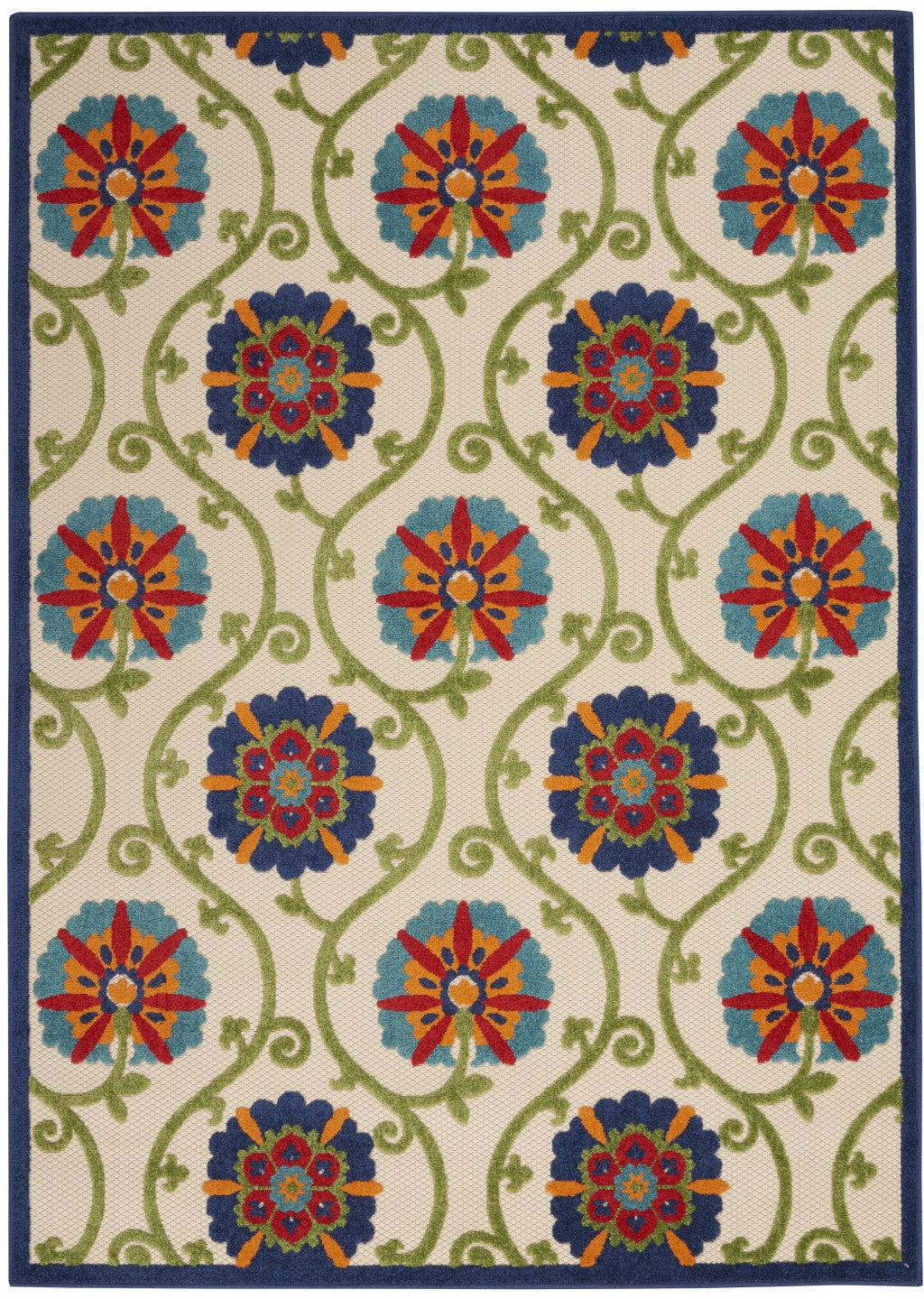 4’ x 6’ Blue Floral Vines Indoor Outdoor Area Rug