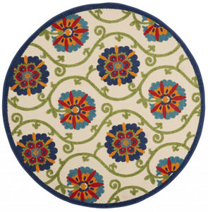 4’ Round Blue Vines Indoor Outdoor Area Rug