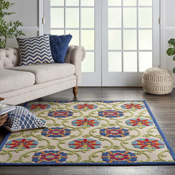 6’ x 9’ Blue Vines Indoor Outdoor Area Rug