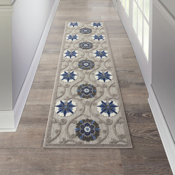 2’ x 6’ Gray and Blue Indoor Outdoor Runner Rug