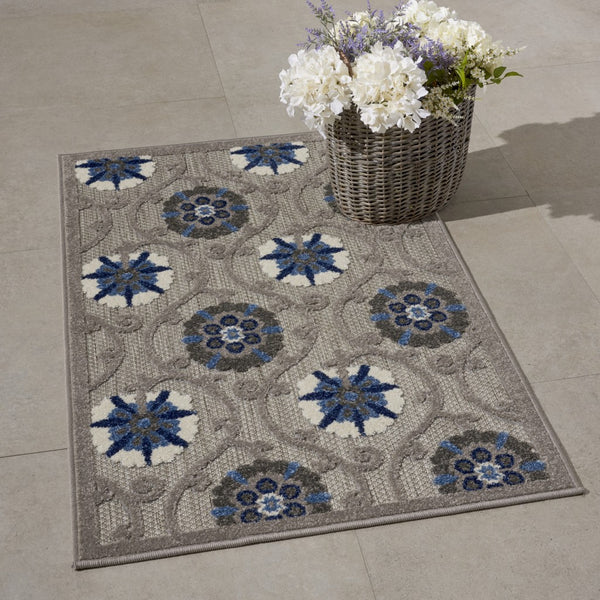 3’ x 4’ Gray and Blue Indoor Outdoor Area Rug