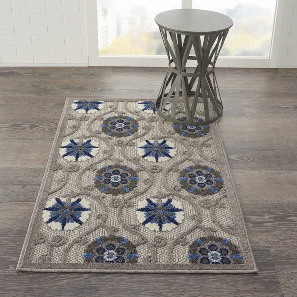 3’ x 4’ Gray and Blue Indoor Outdoor Area Rug