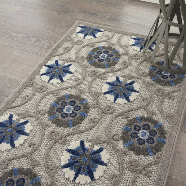 3’ x 4’ Gray and Blue Indoor Outdoor Area Rug