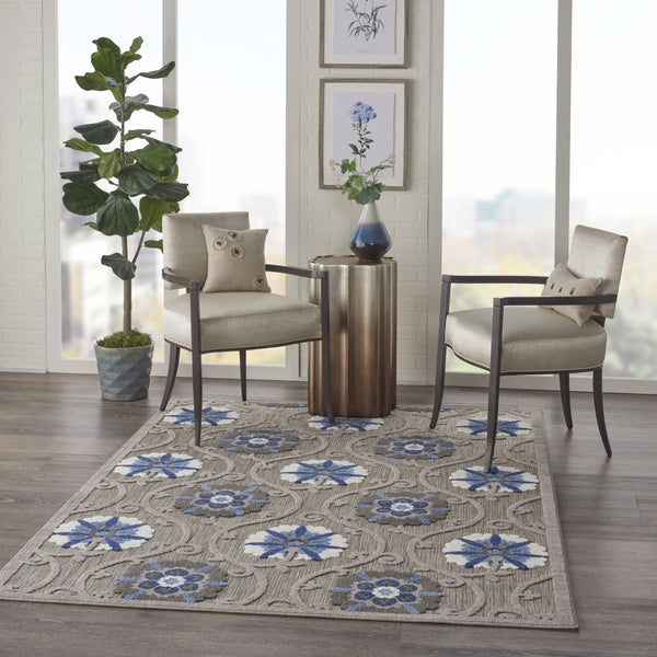 5’ x 8’ Gray and Blue Indoor Outdoor Area Rug