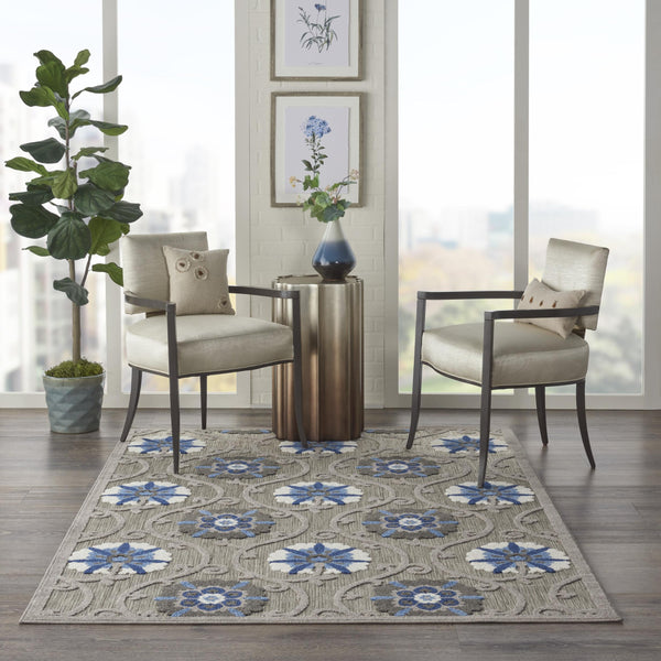 5’ x 8’ Gray and Blue Indoor Outdoor Area Rug