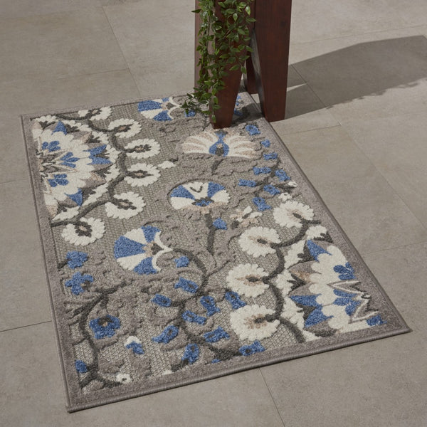 3’ x 4’ Gray and Blue Vines Indoor Outdoor Area Rug