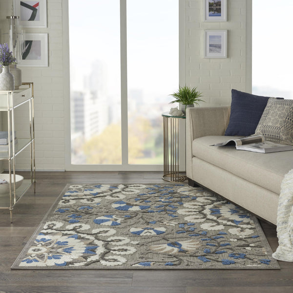 4’ x 6’ Gray and Blue Vines Indoor Outdoor Area Rug