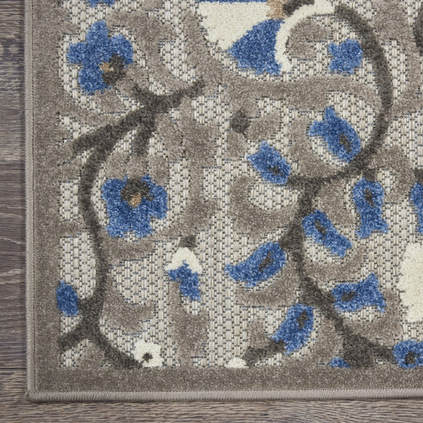 5’ x 8’ Gray and Blue Vines Indoor Outdoor Area Rug