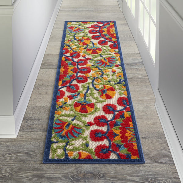 2’ x 6' Red and Multicolor Indoor Outdoor Runner Rug