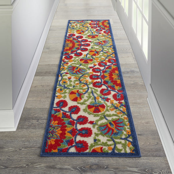 2’ x 8' Red and Multicolor Indoor Outdoor Runner Rug