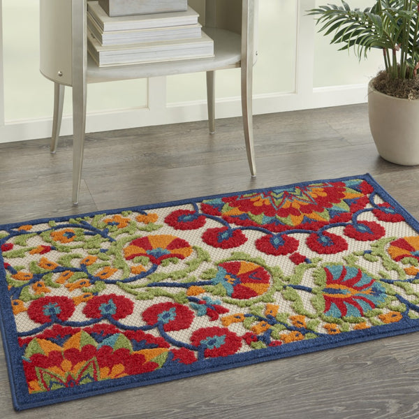 3’ x 4' Red and Multicolor Indoor Outdoor Area Rug