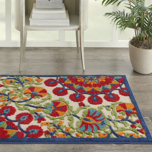 3’ x 4' Red and Multicolor Indoor Outdoor Area Rug