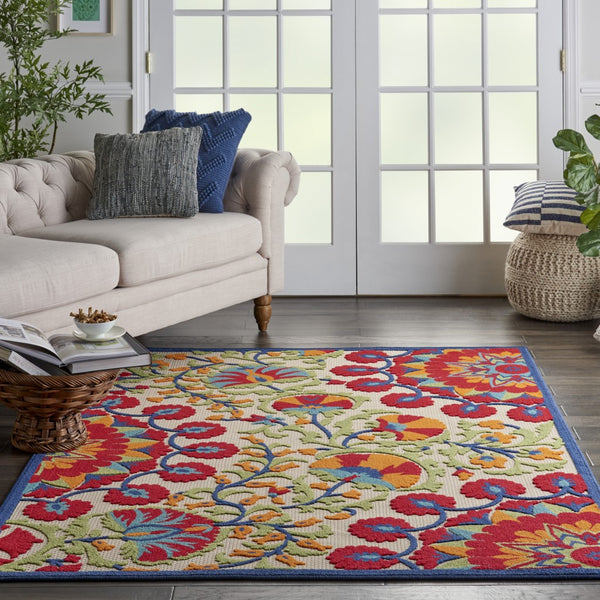 4’ x 6' Red and Multicolor Indoor Outdoor Area Rug