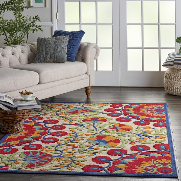 4’ x 6' Red and Multicolor Indoor Outdoor Area Rug