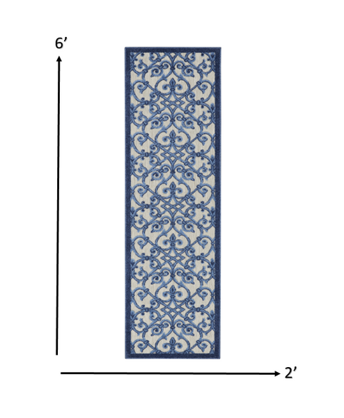 2’ x 6’ Gray and Blue Indoor Outdoor Runner Rug