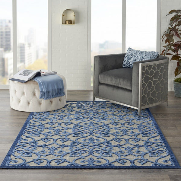 4’ x 6’ Gray and Blue Indoor Outdoor Area Rug