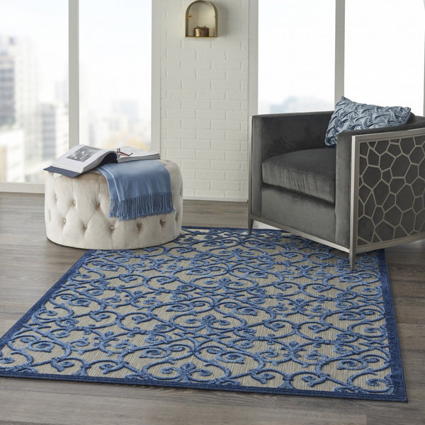 5’ x 8’ Gray and Blue Indoor Outdoor Area Rug