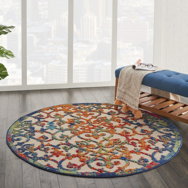 4’ Round Rainbow Colored Indoor Outdoor Area Rug