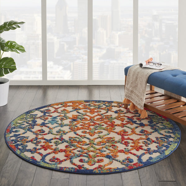 5’ Round Rainbow Colored Indoor Outdoor Area Rug