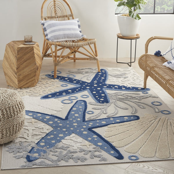 4’ x 6' Blue and Gray Indoor Outdoor Area Rug