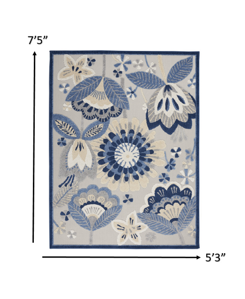 5’ x 7' Blue and Gray Indoor Outdoor Area Rug